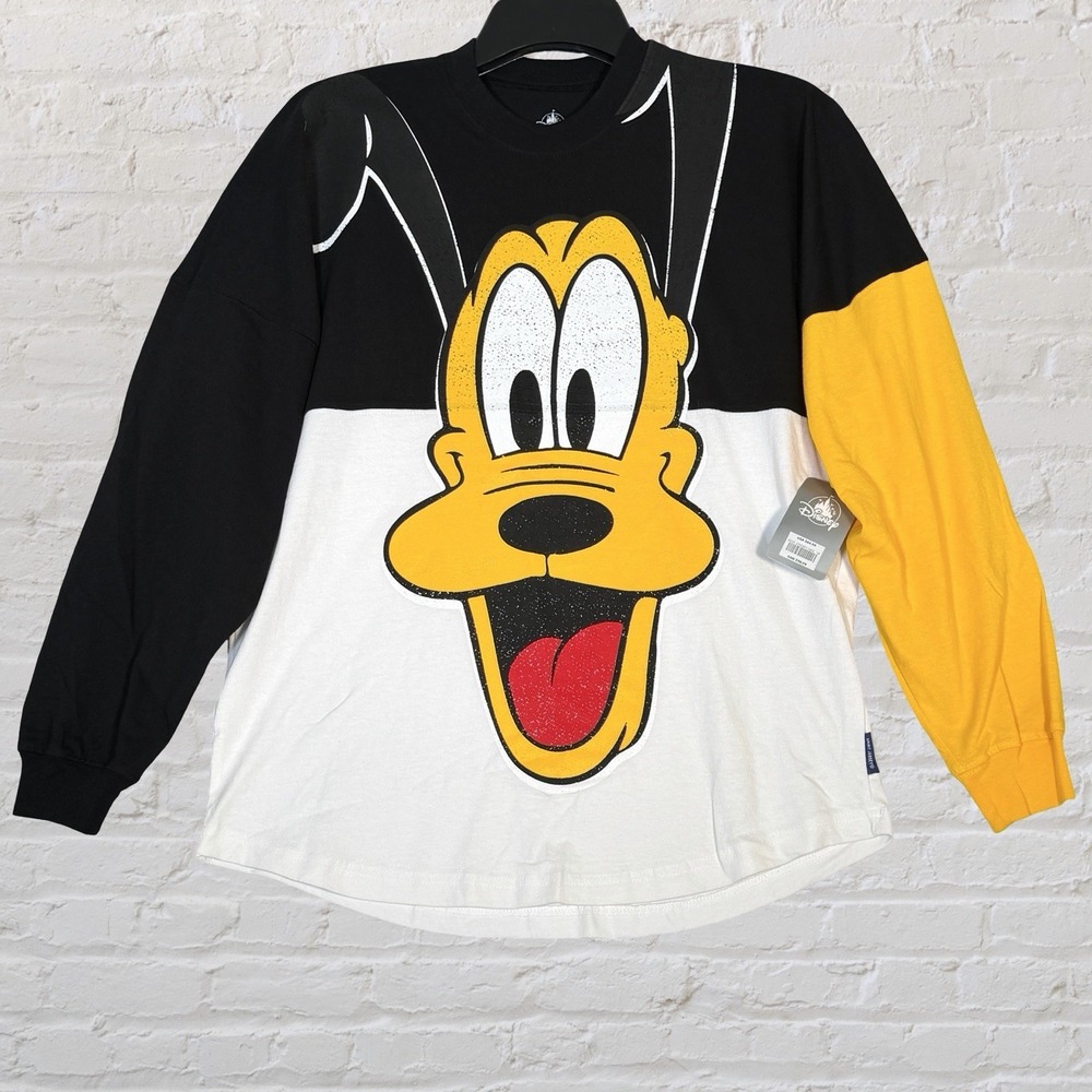 Disney Pluto Spirit Jersey 90th Anniversary Size S Color Block Black Yellow Puff